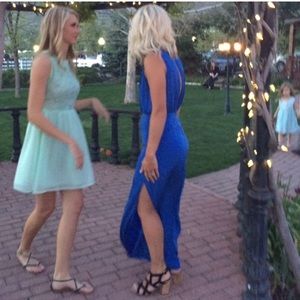 Lush blue maxi dress sleeveless high slit